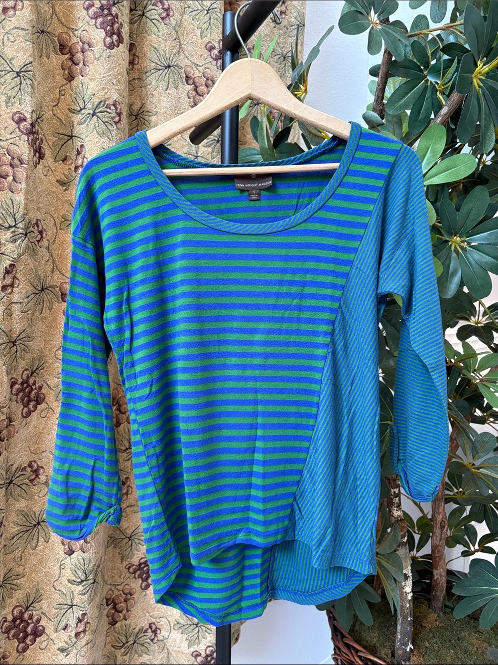 Fenn Wright Manson Blue and Green Striped Mixed-Panel Long Sleeve Top